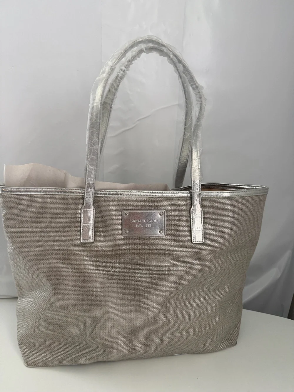 Michael Kors Metallic Silver Tote with Textured Body